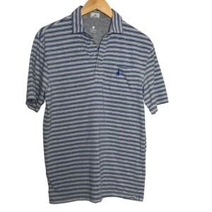 Johnnie-O Mens Polo Size Small Gray Blue Striped Shirt Short Sleeve Pocket